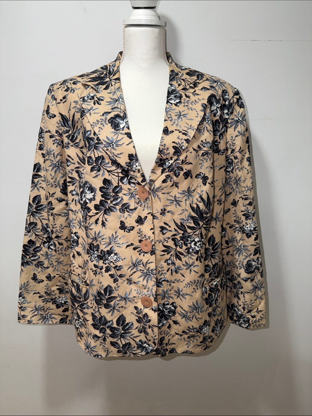 Kate Hill Womens Linen Blazer Plus 18W Floral Office Jacket Artsy Victorian Top